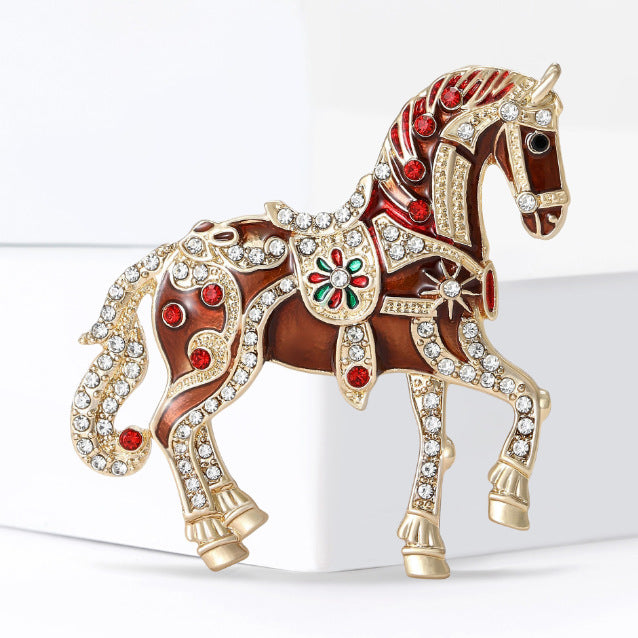Royal-Style Enamel Horse Brooch