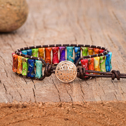 Bamboo-Section Multi-Colored Imperial Stone Cattlehide Braided Bracelet