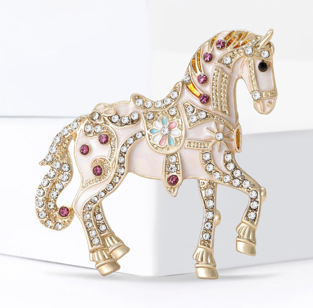 Royal-Style Enamel Horse Brooch