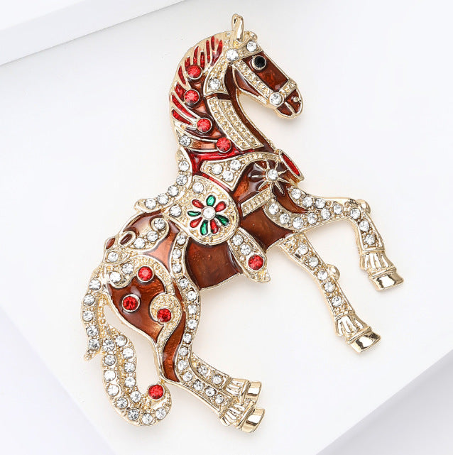 Royal-Style Enamel Horse Brooch