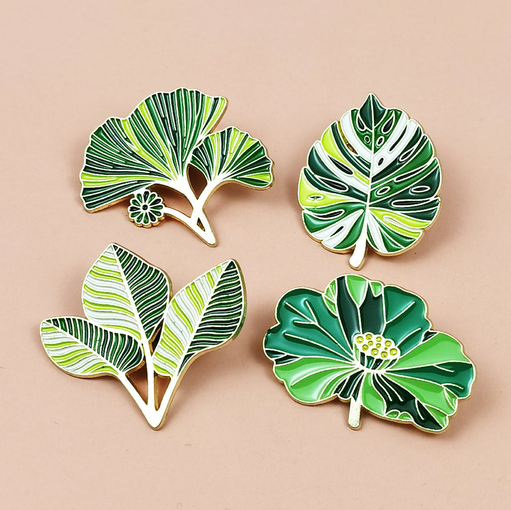 High-End Green Leaf Oil-Drop Alloy Clothing Brooch