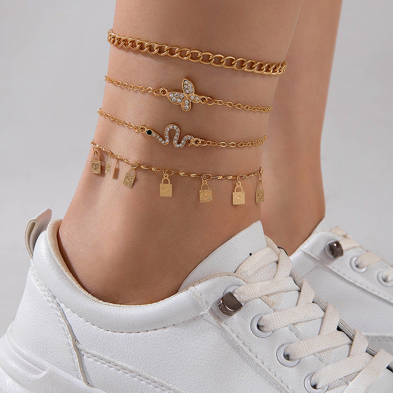 Full-Crystal Multi-Layer Minimalist Womens Fashion Rhinestone Anklet