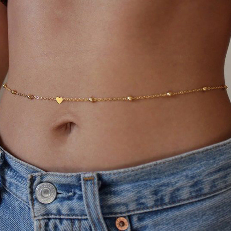 Creative And Fashionable Heart-shaped Bead Waist Chain, Golden Alloy Waist Chain For Women, Summer Accessory.
