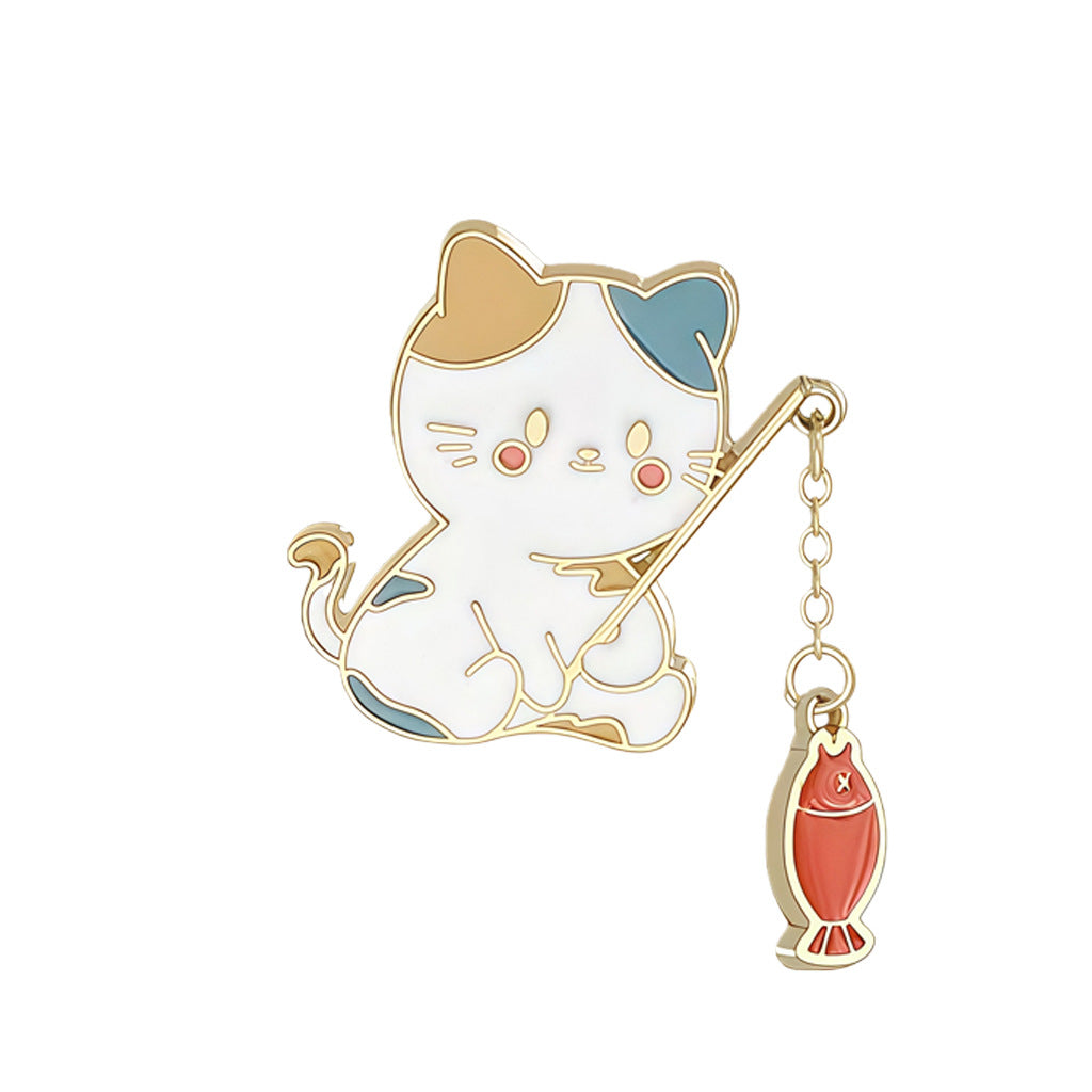 Cute Cat Fishing Creative Couple Brooch