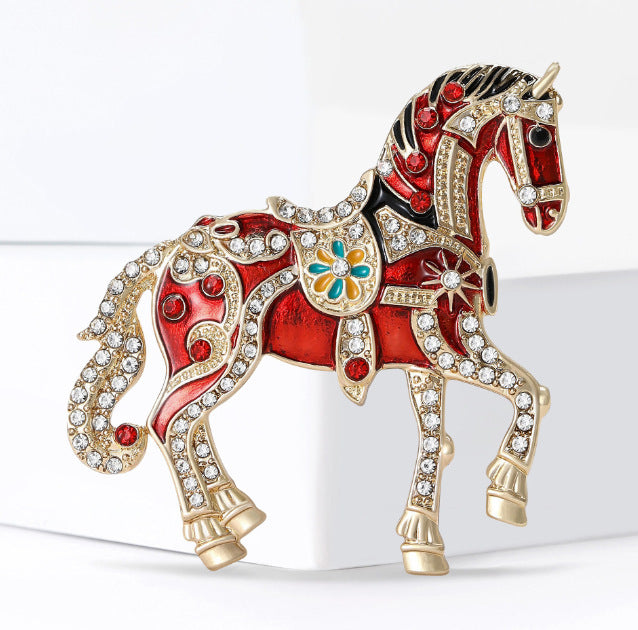 Royal-Style Enamel Horse Brooch