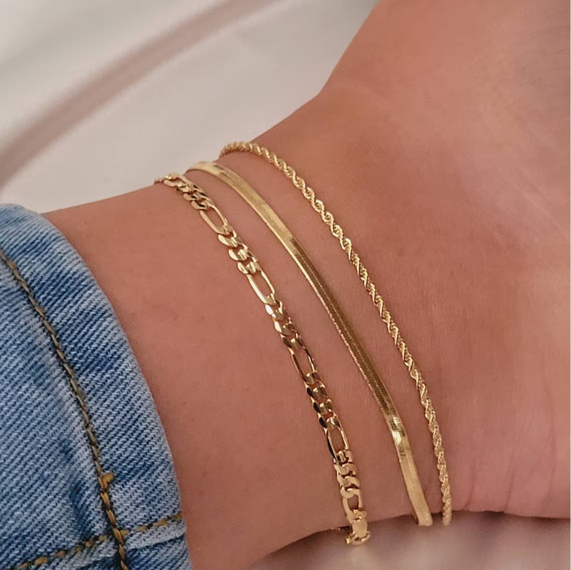 Bohemian-style Flat Snake Chain And Braided Chain Beach Multi-layer Anklet