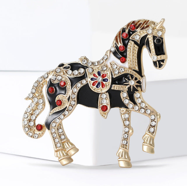 Royal-Style Enamel Horse Brooch