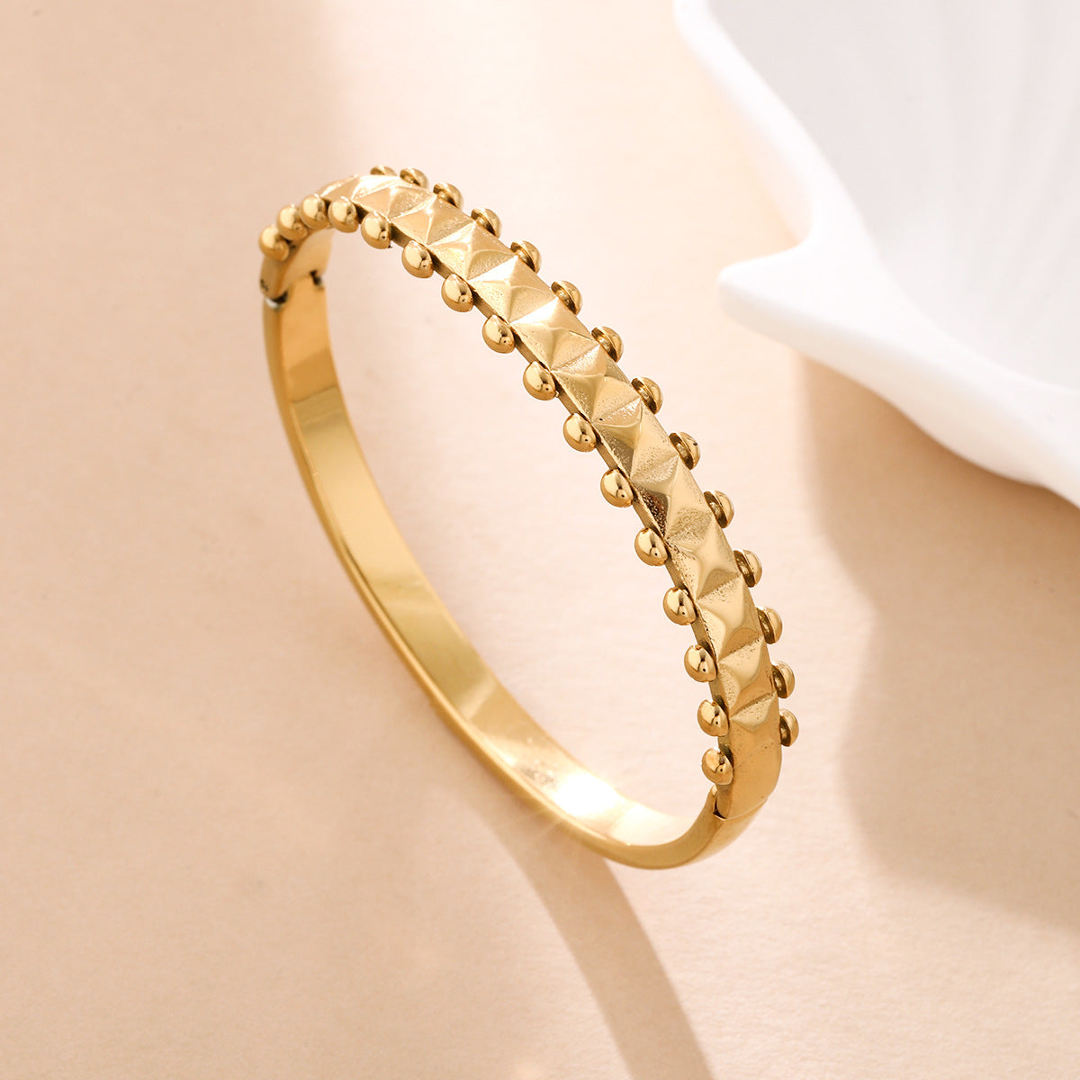 18K Gold Stainless Steel Wave-Style Diamond-Encrusted Bracelet