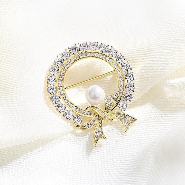 Rhinestone Bow Pearl Brooch Corsage Clothing Suit Matching