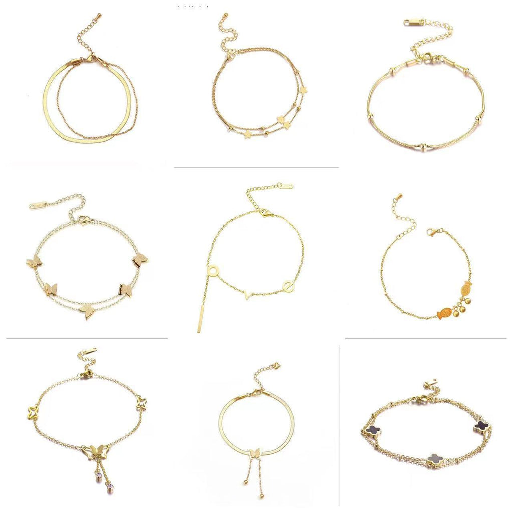 Womens Titanium Steel 18K Gold-Plated Anklet Versatile Fade-Resistant Fashionable And Lightly Luxurious