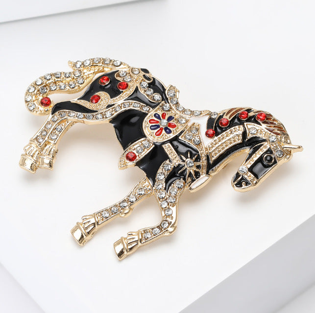 Royal-Style Enamel Horse Brooch