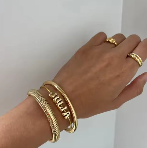 Customized Bubble Letter Design Adjustable Cuff Bracelet