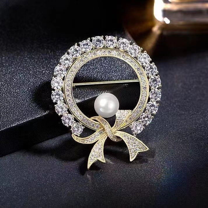 Rhinestone Bow Pearl Brooch Corsage Clothing Suit Matching