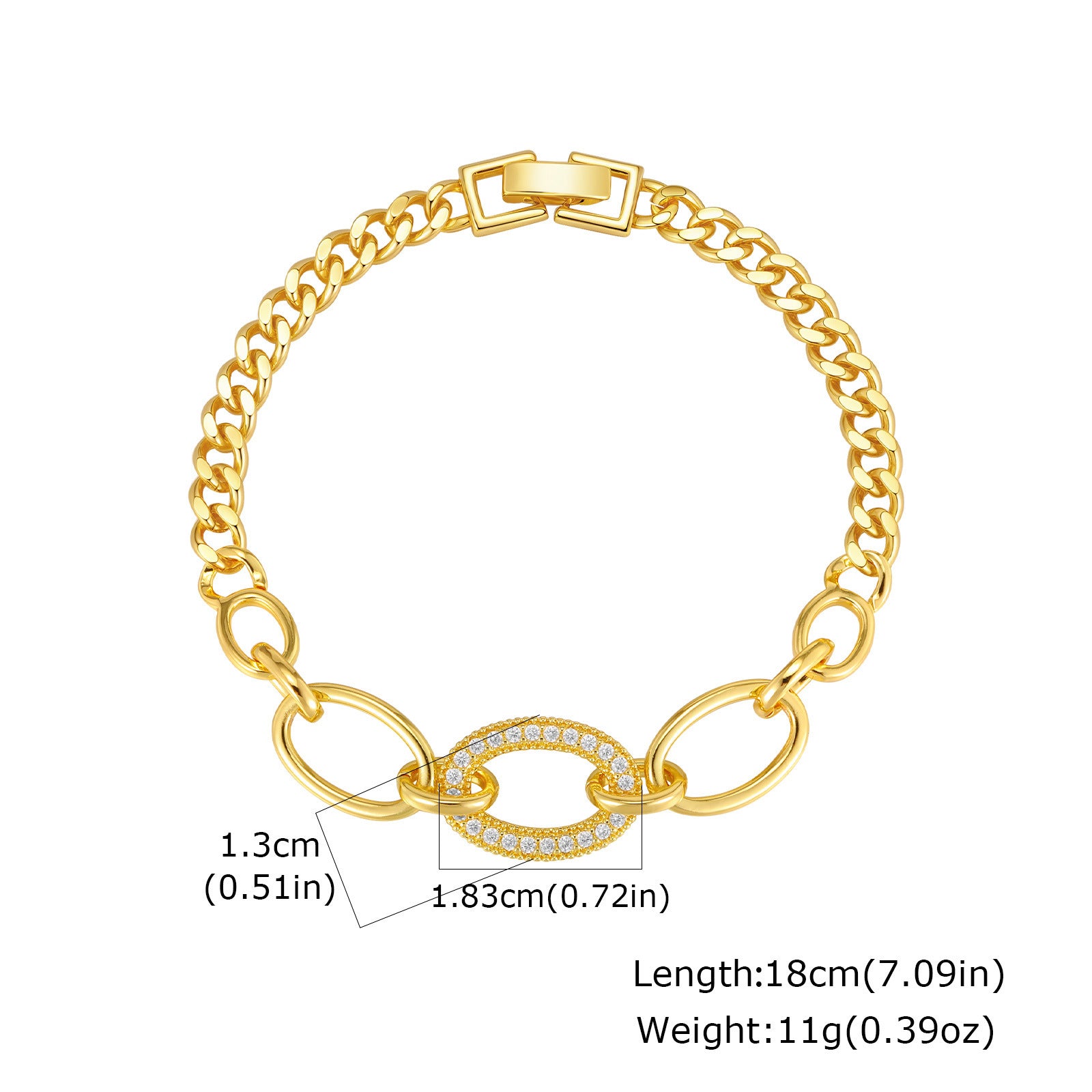 Zircon Micro-pave Copper Oval Ring Bracelet In Gold Color