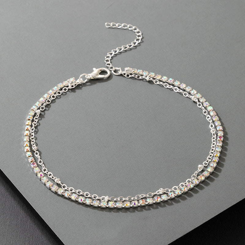 Full-Crystal Multi-Layer Minimalist Womens Fashion Rhinestone Anklet