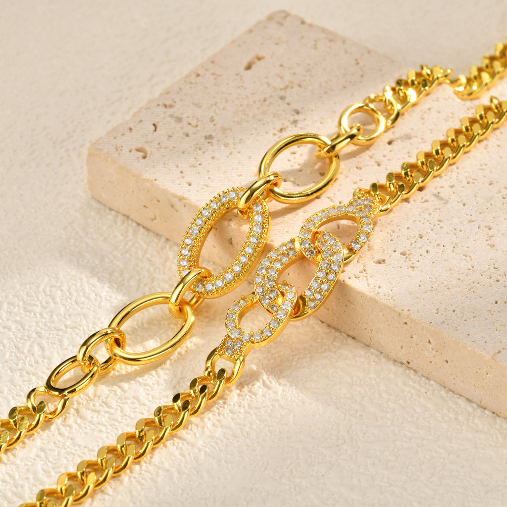Zircon Micro-pave Copper Oval Ring Bracelet In Gold Color