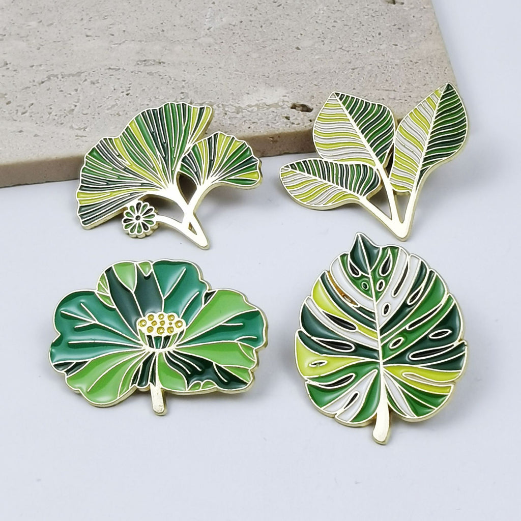 High-End Green Leaf Oil-Drop Alloy Clothing Brooch