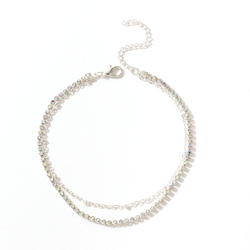 Full-Crystal Multi-Layer Minimalist Womens Fashion Rhinestone Anklet